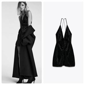 Zara Velvet Mini Dress Black XS NWT